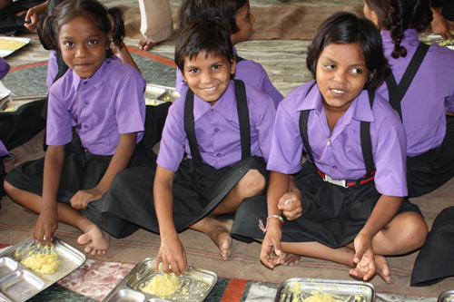 Schoolchildren in their new uniform