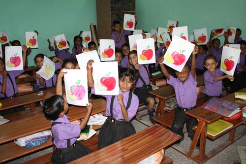 Children of our School proudly showing their art