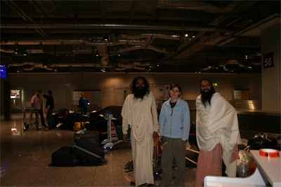At the Airport - Yashendu, Ramona and Swami Ji at airport