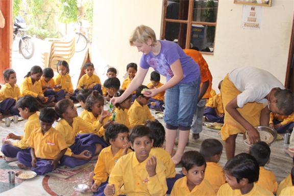 Celina distributing sweets