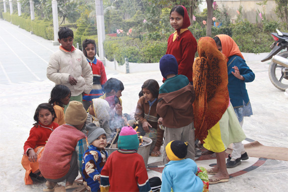 Children at the fire
