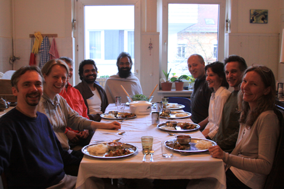 Friends having dinner